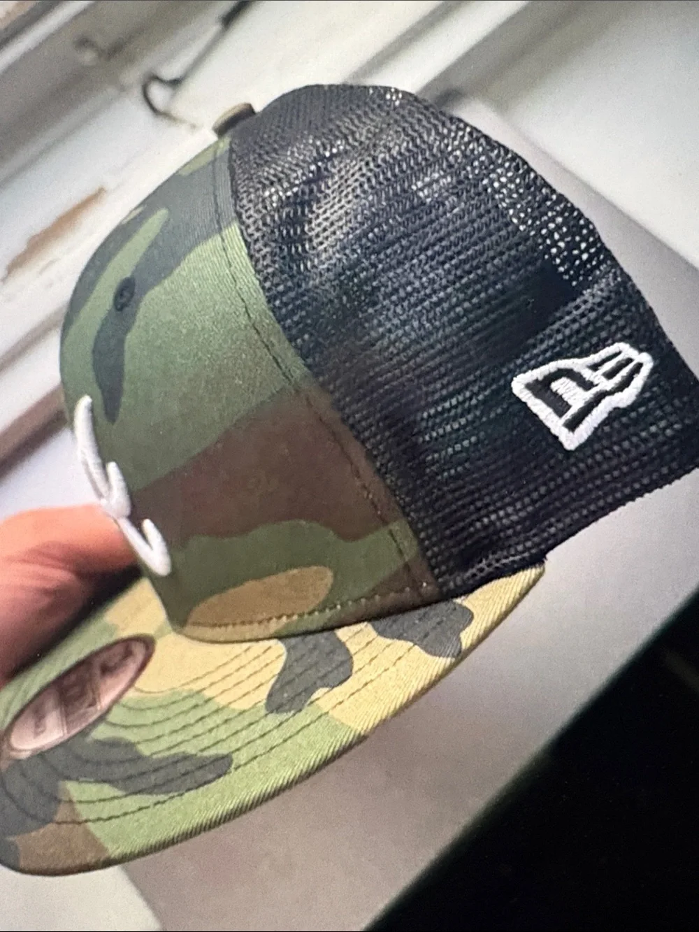 New Era Camo Kids Snapback Hat with White 'A' Logo